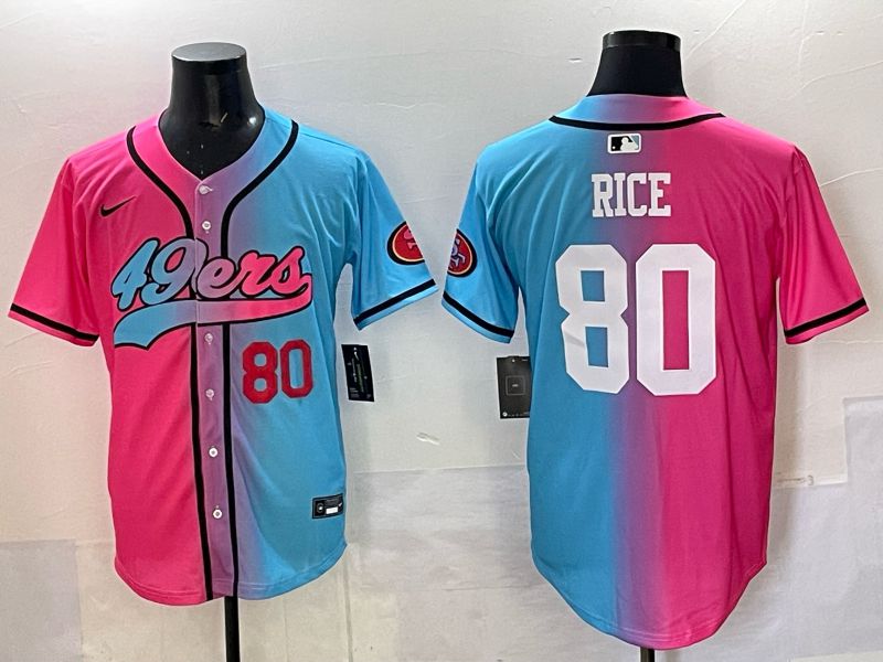 Men 2025 San Francisco 49ers #80 Rice Pink Blue Nike Limited NFL Jersey 03